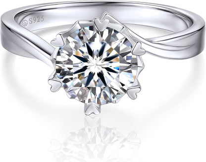 MomentWish Verlobungsring Damen 2 Karat Moissainte Schneeflocke Silber