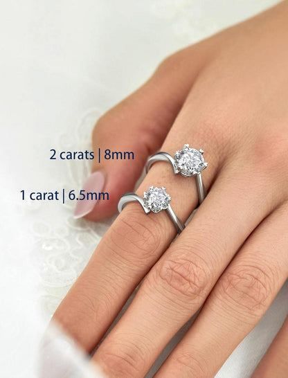 Verlobungsring Damen 1-2 Karat Moissanit Schneeflocke Silber 925 Solitär Geschenk 1 Karat
