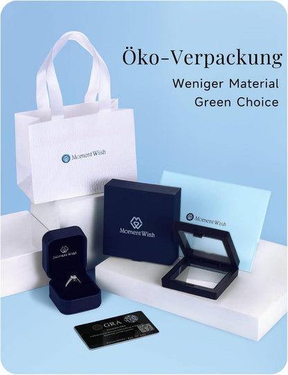 Verlobungsring Damen 1 Karat Moissanit Schneeflocke Silber 925 Geschenkbox