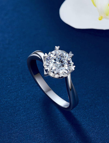 Verlobungsring Damen 1-2 Karat Moissanit Schneeflocke Silber 925 Solitär Geschenk 1 Karat