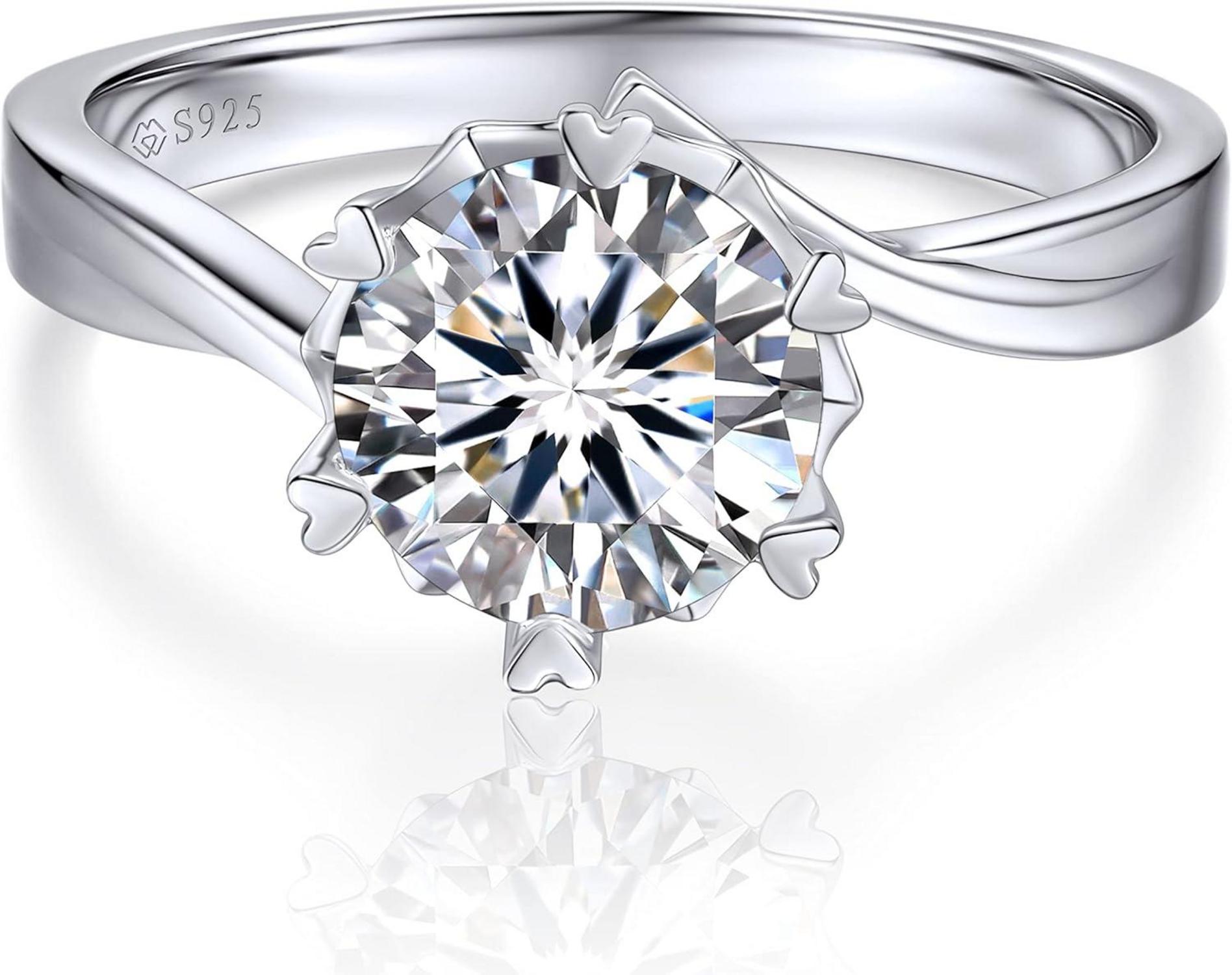 Verlobungsring Damen 2 Karat Moissainte Schneeflocke Silber925 Solitär