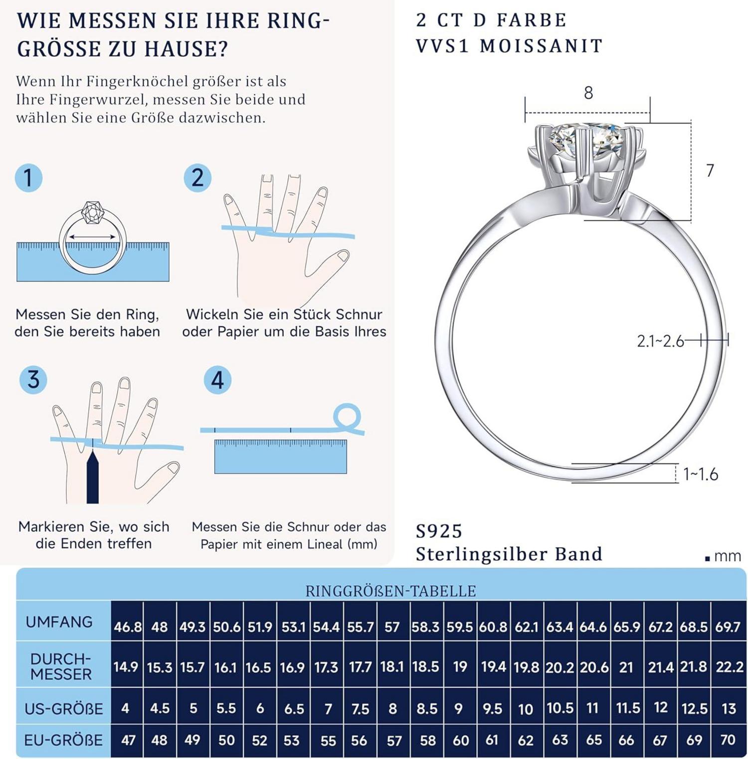 Verlobungsring Damen 2 Karat Moissainte Schneeflocke Silber 925