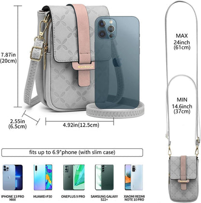 MUIIKOLA Damen Handytasche RFID Leder Umhängetasche Große Kapazität Neu-grau