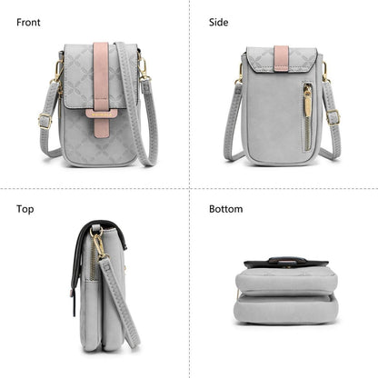 MUIIKOLA Damen Handytasche RFID Leder Umhängetasche groß Neu-Grau