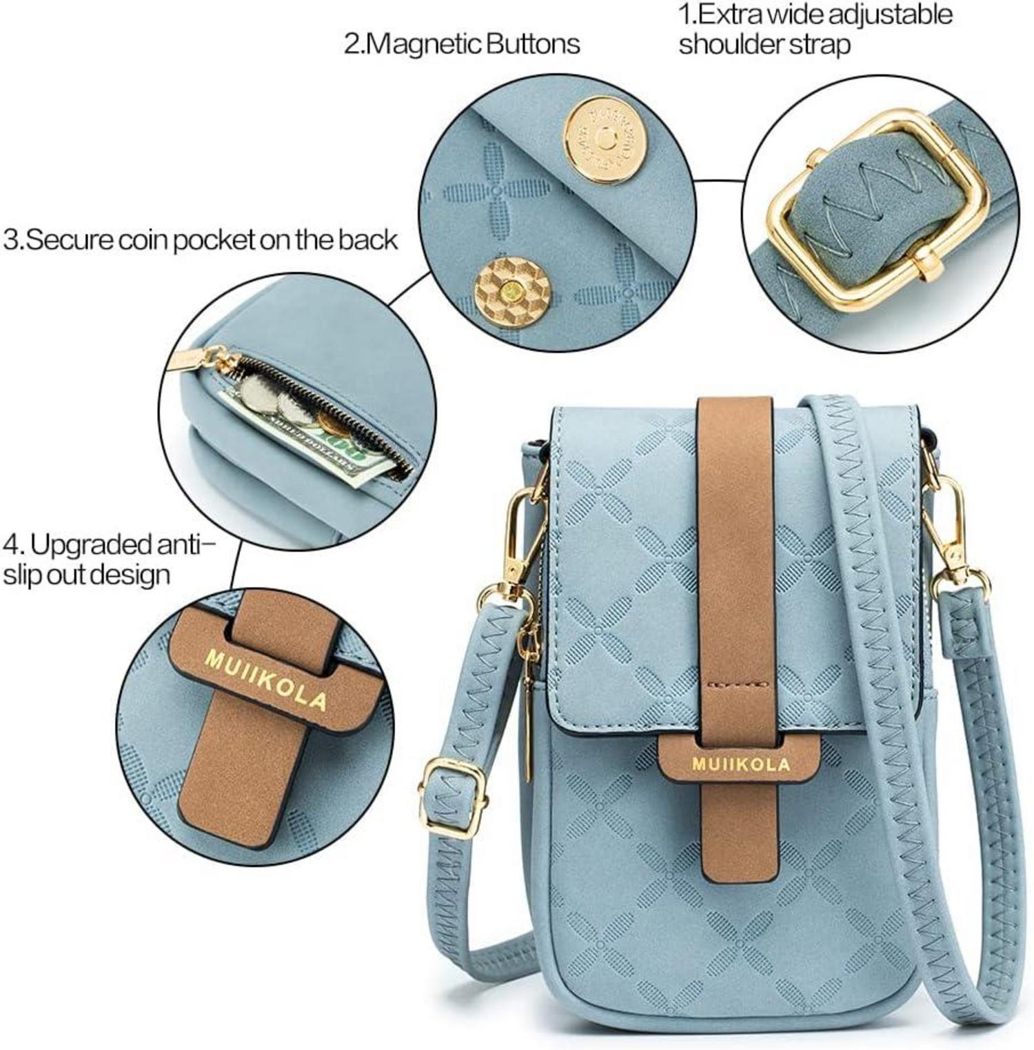 Handytasche RFID Blockierung Damen Leder Geldbörse Blau