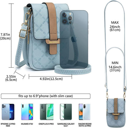 Handytasche RFID-Blockierung Damen Leder große Kapazität neu-blau