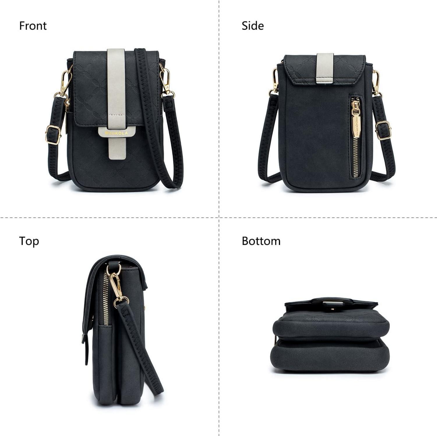 Handytasche Umhängetasche RFID Damen Leder Schwarz Magnetverschluss