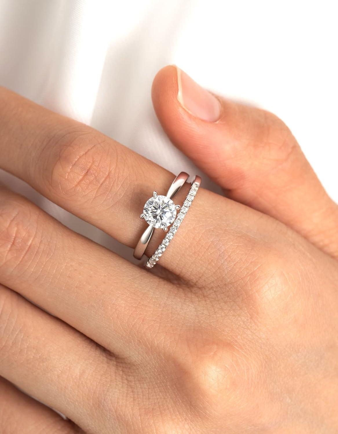 Verlobungsring Moissanit Diamant 925 Silber Ring Band Rose