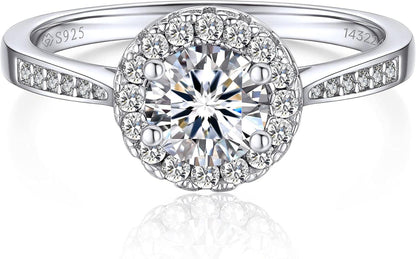 Verlobungsring Damen Silber 1 Karat Moissanite Halo Geschenkbox