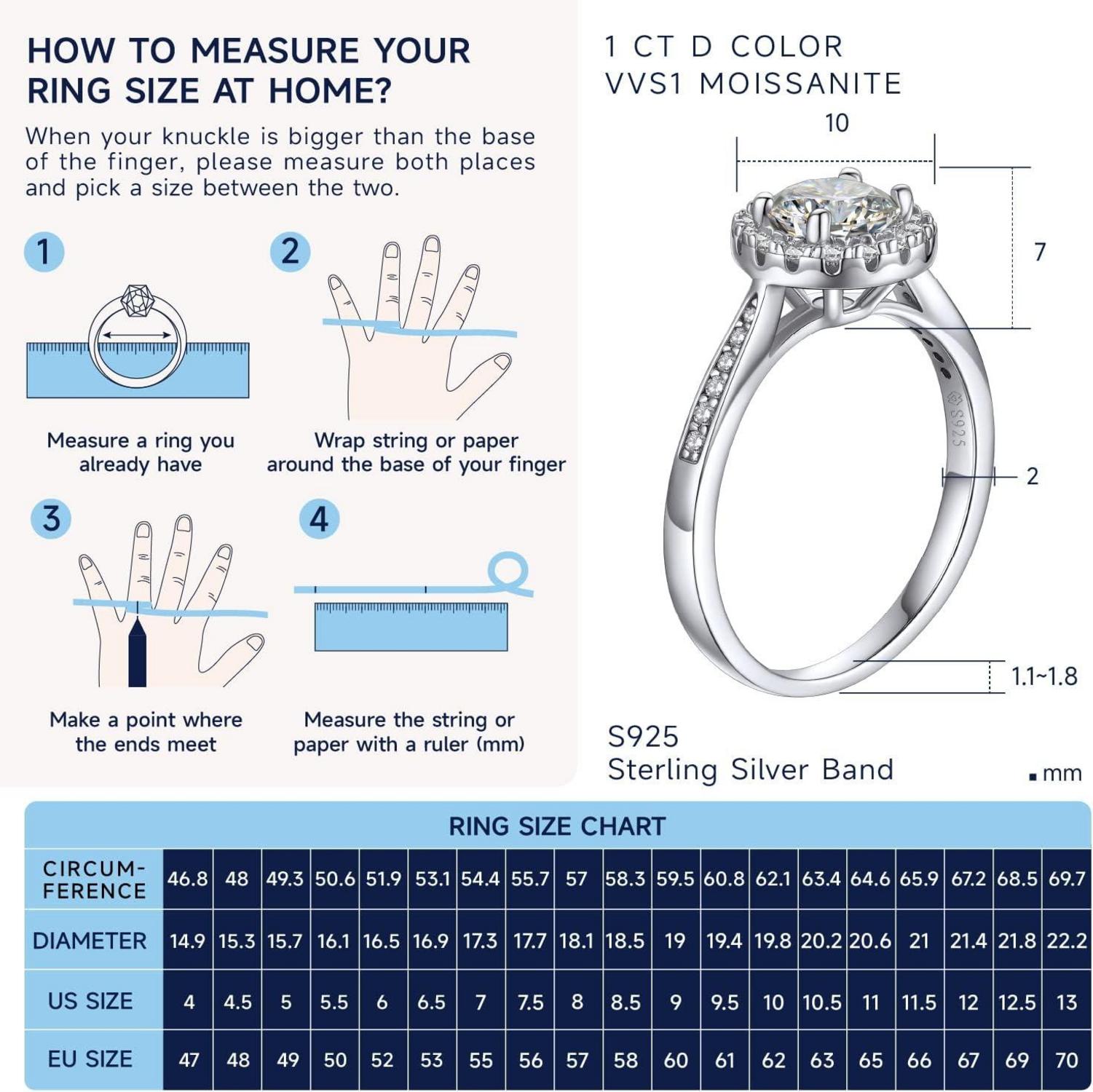 Verlobungsring Damen Silber 1 Karat Moissainte Halo Geschenkbox