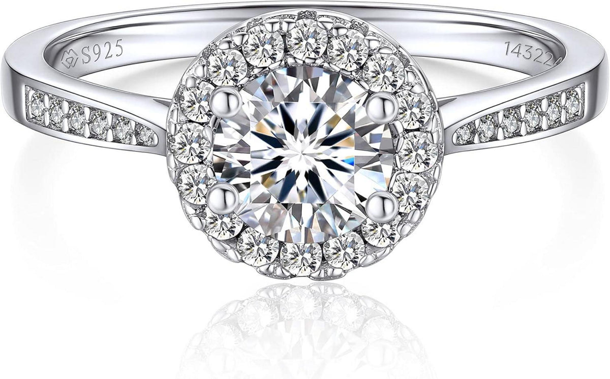 Verlobungsring Damen Silber 1 Karat Moissanite Halo Geschenk 925