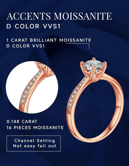 Verlobungsring Damen 1 Karat Moissanit Diamant 925 Silber VVS1 D Farbe