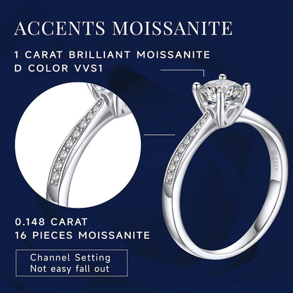 Verlobungsring Damen 1 Karat Moissanite Diamant 925 Silber VVS1 D