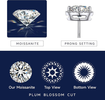 MomentWish Ohrringe Silber 925 Moissanite Ohrstecker Damen Hypoallergen Halo Schmuck Valentinstag Geschenk
