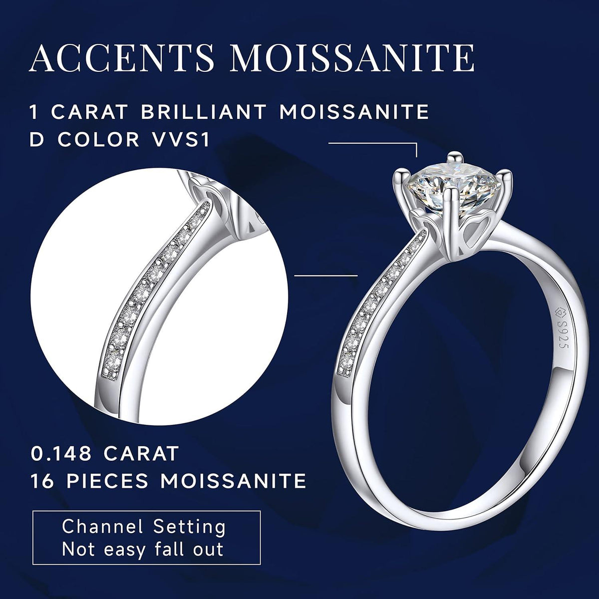 Verlobungsring Damen 1 Karat Moissanit Diamant 925 Silber VVS1