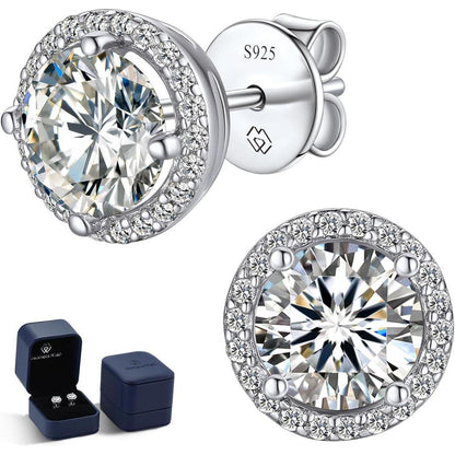 Moissanit Ohrstecker Silber 925 Halo 2 Karat Damen Hypoallergen