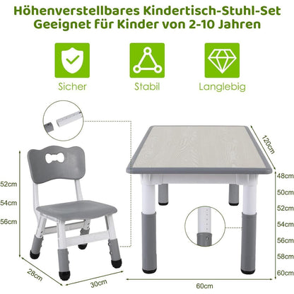 Höhenverstellbares Kindertisch Set mit 4 Stühlen, Grau