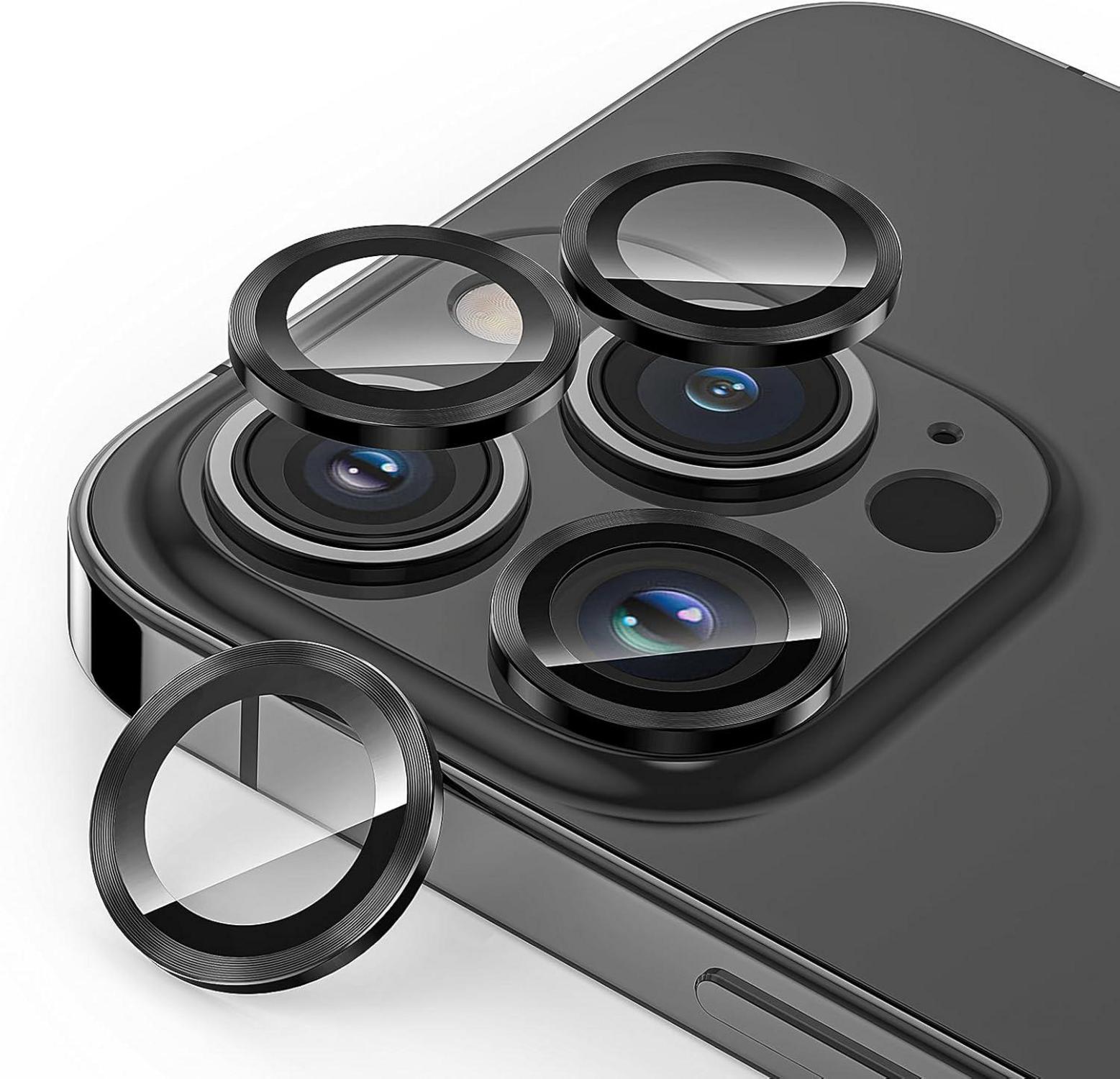 Kameraschutz für iPhone 14 Pro/Pro Max, 4er Pack, 9H Glas, Schwarz