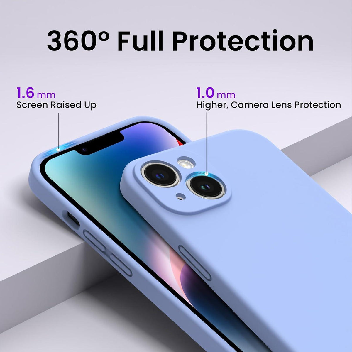 iPhone 14 Plus Hülle 6,7 Zoll 2022 Panzerglas Stoßfest Silikon Case Hellblau