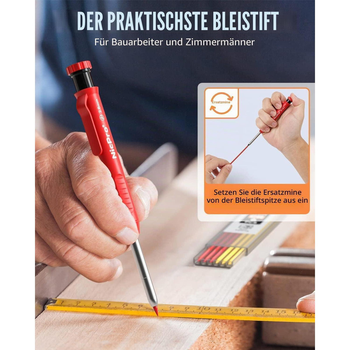 Zimmermannsbleistifte Set mit Minen & Anreißwerkzeug