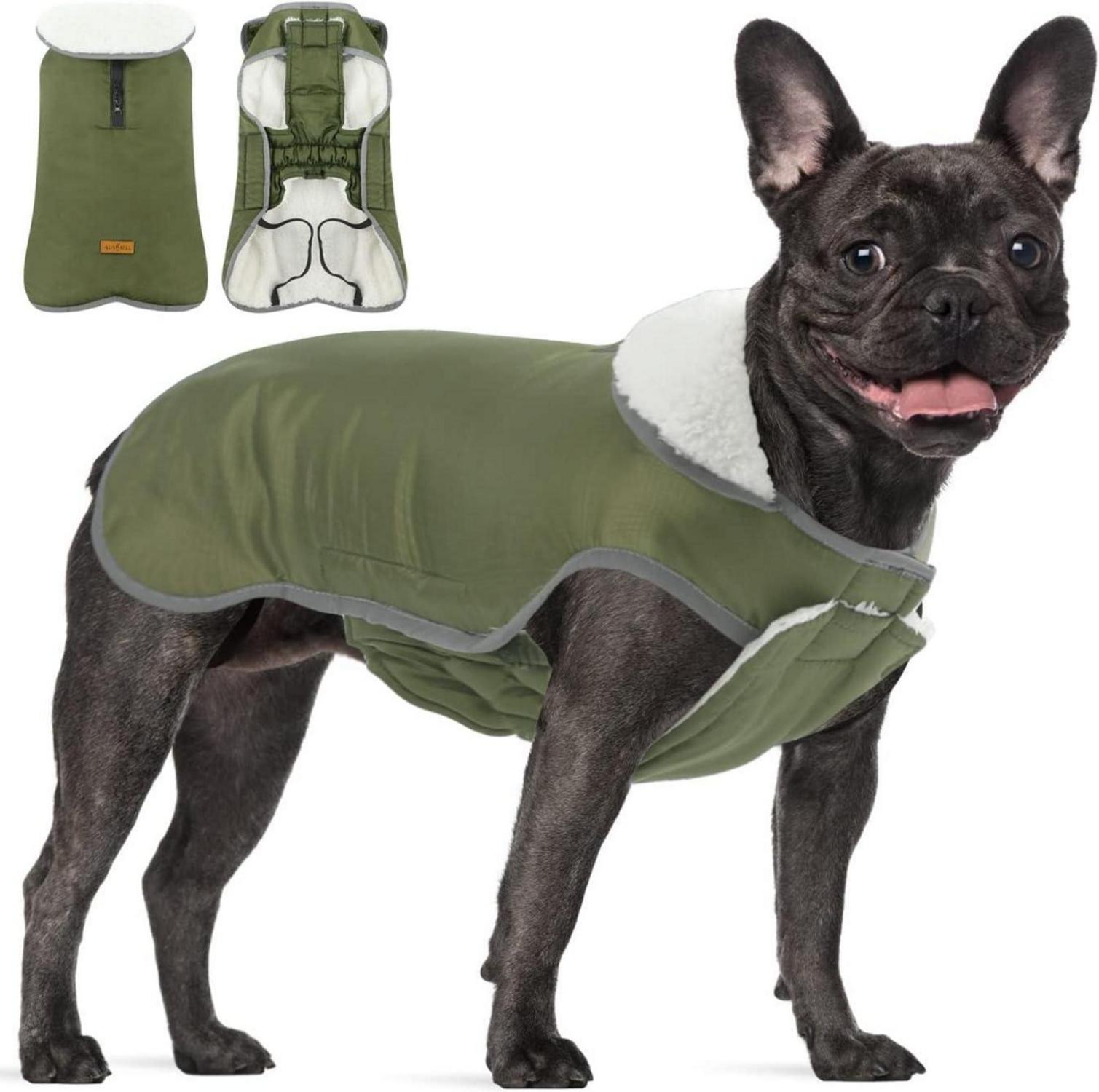 Wasserdichter Hundemantel Fleece Reflexstreifen Große Hunde ArmyGreen