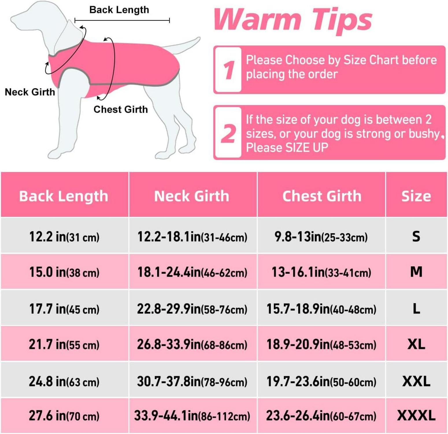 Hunde Wintermantel wasserdicht Fleece gefüttert XXL Pink