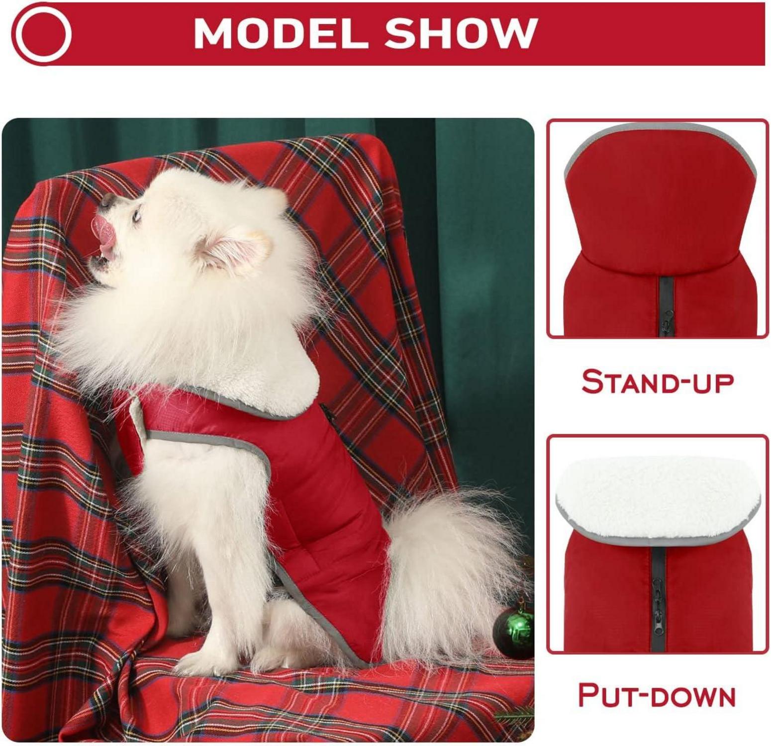 Reflektierender Hundemantel Winter mit Fleece gefüttert Rot XXXL