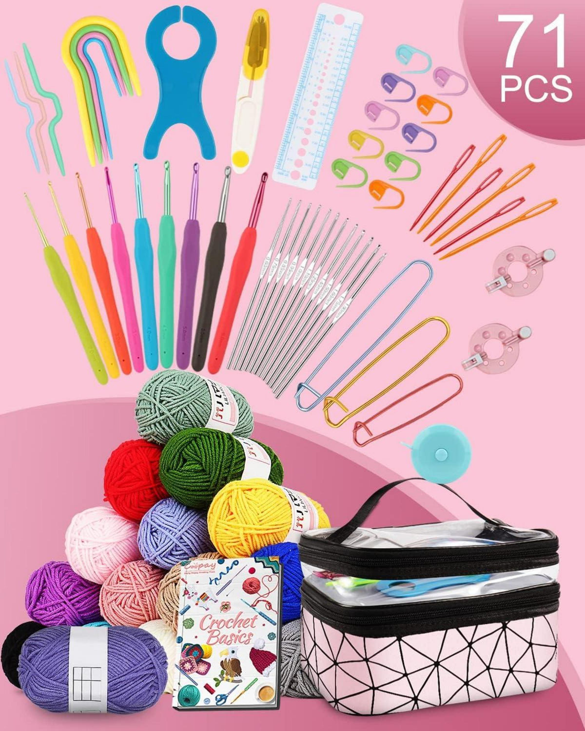Coopay Häkelset für Anfänger mit 71-teiligem Zubehör, Tasche und Wolle