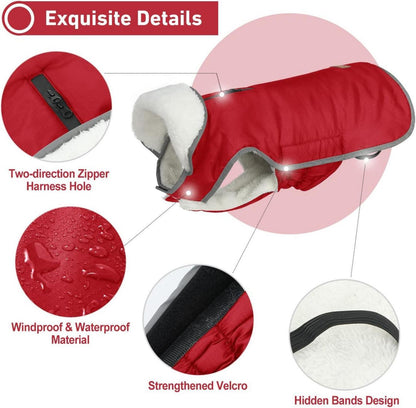 Hundemantel Wasserdichter Winter Jacke für Kleine Mittlere Große Hunde Rot