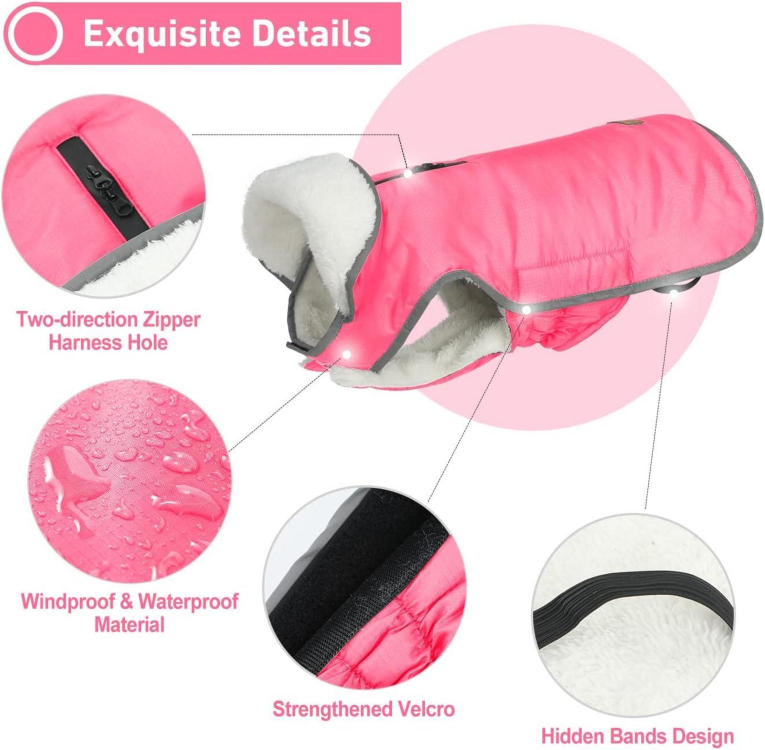 Reflektierende Hundeweste Pink L, Wasserdicht, Fleece, Winddicht