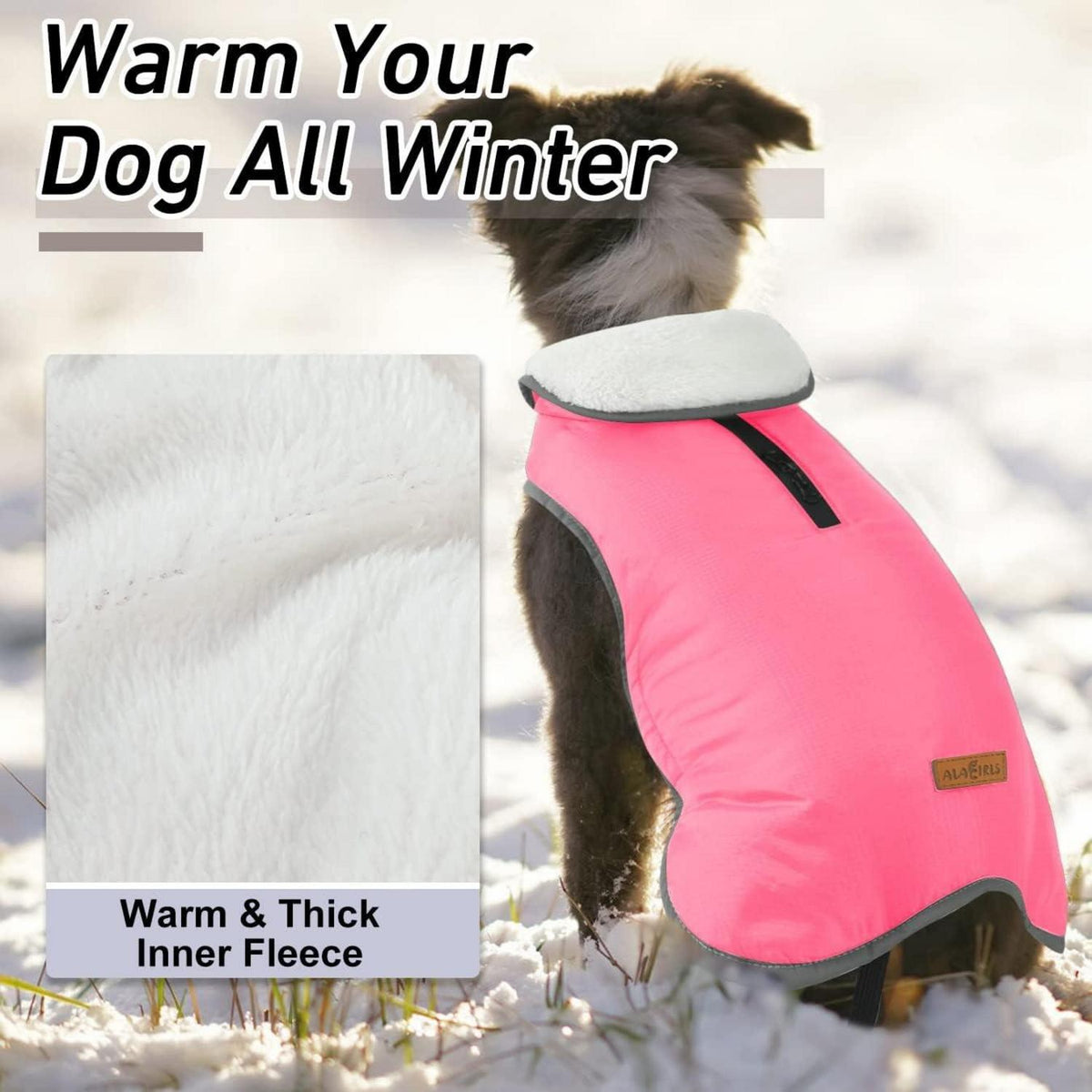 Hundemantel Winter Jacke mit Klettverschluss Fleece Gefüttert Pink XL