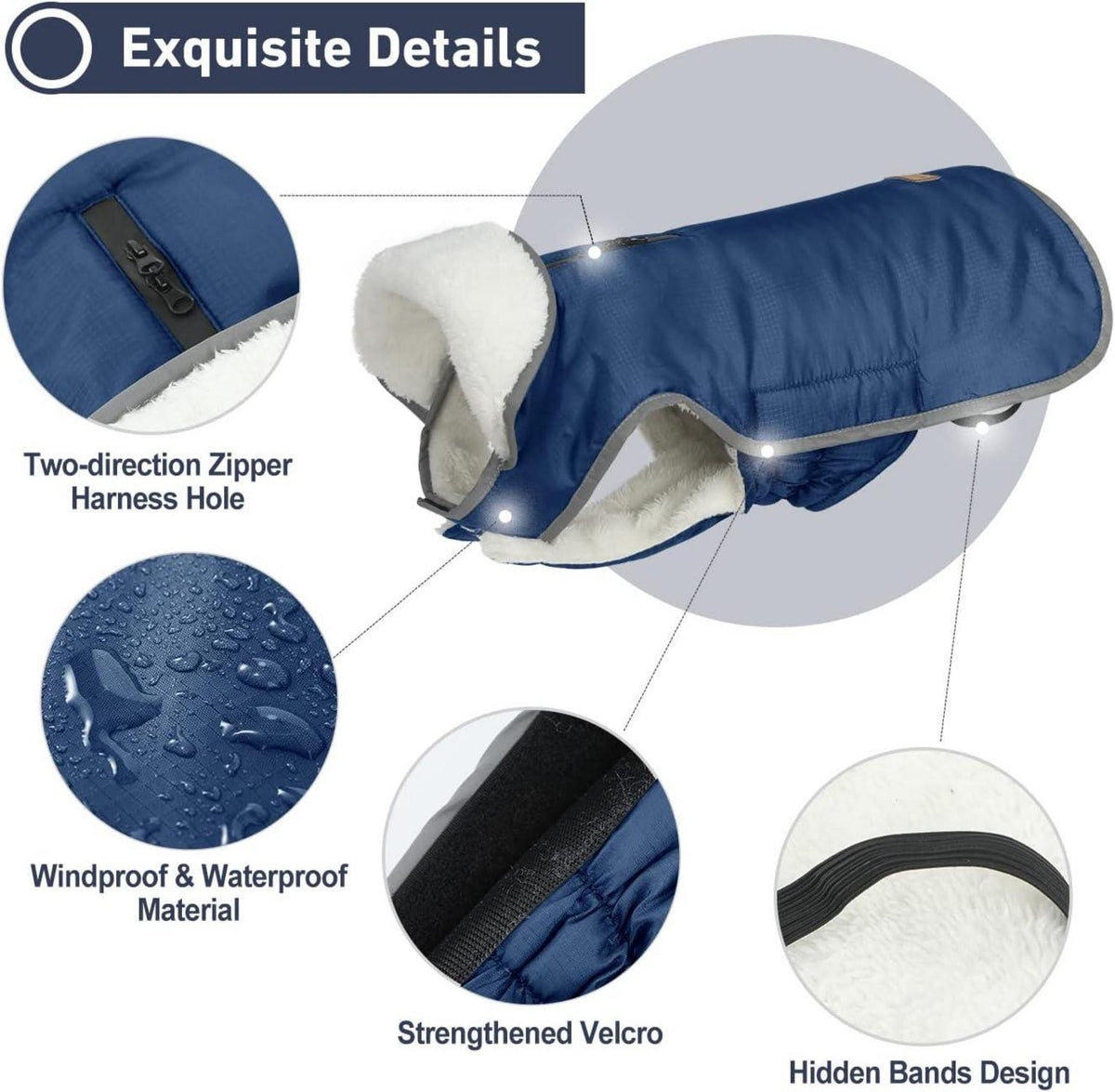 Hundemantel Wasserdicht Fleecefutter Winterjacke für Kleine Hunde Marine M
