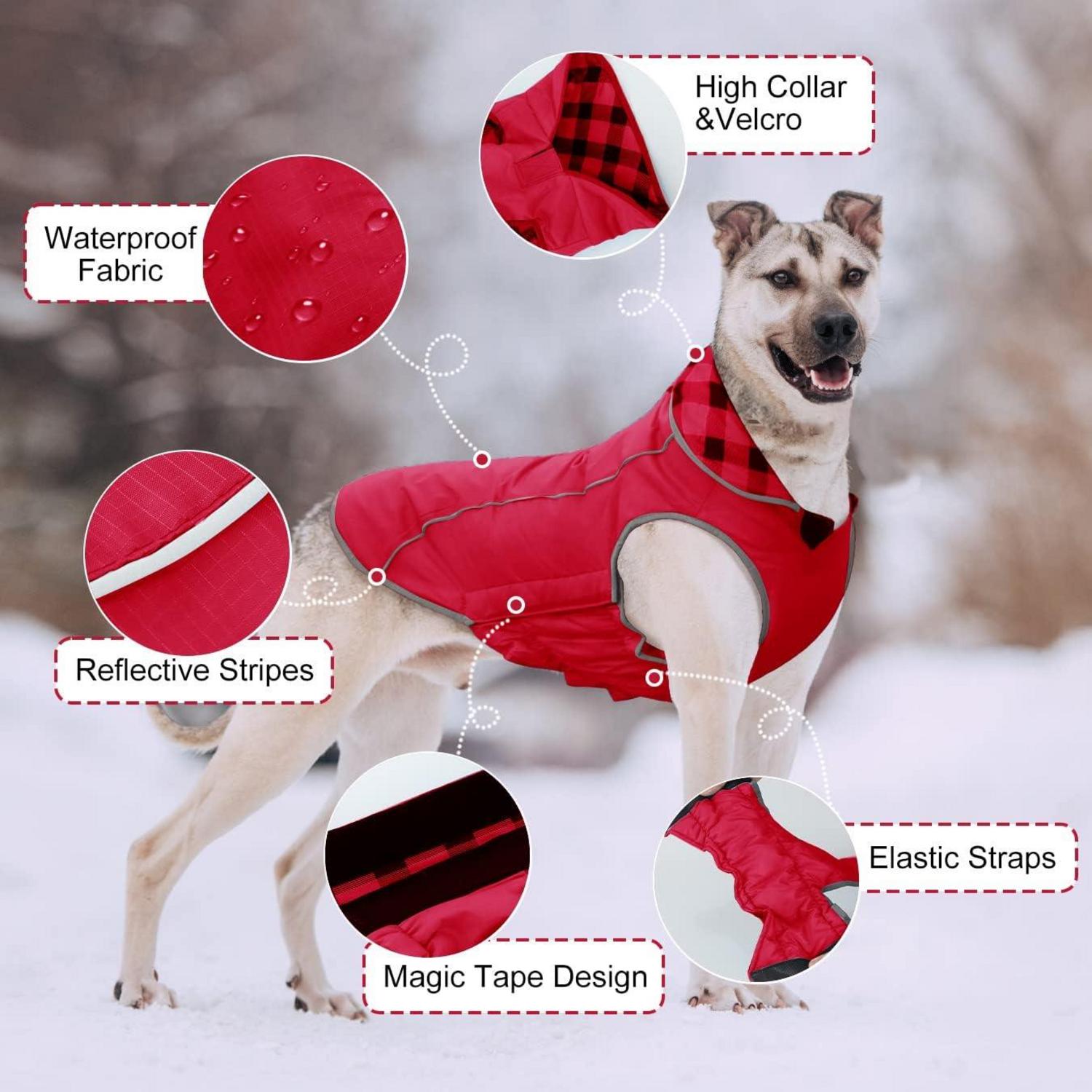 Wasserdichter Hunde Wintermantel, Reflektierend, Winddicht, Warm, Wendbar, Rot XL