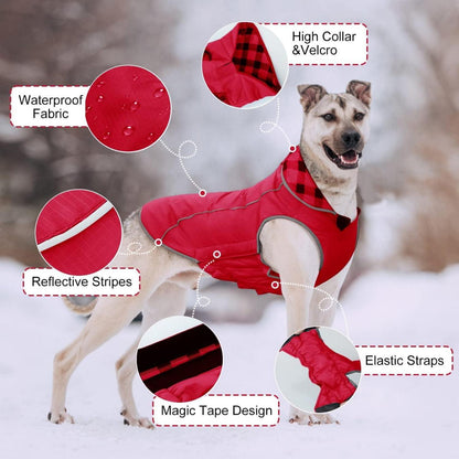 Wasserdichter Hunde Wintermantel, Reflektierend, Winddicht, Warm, Wendbar, Rot XL