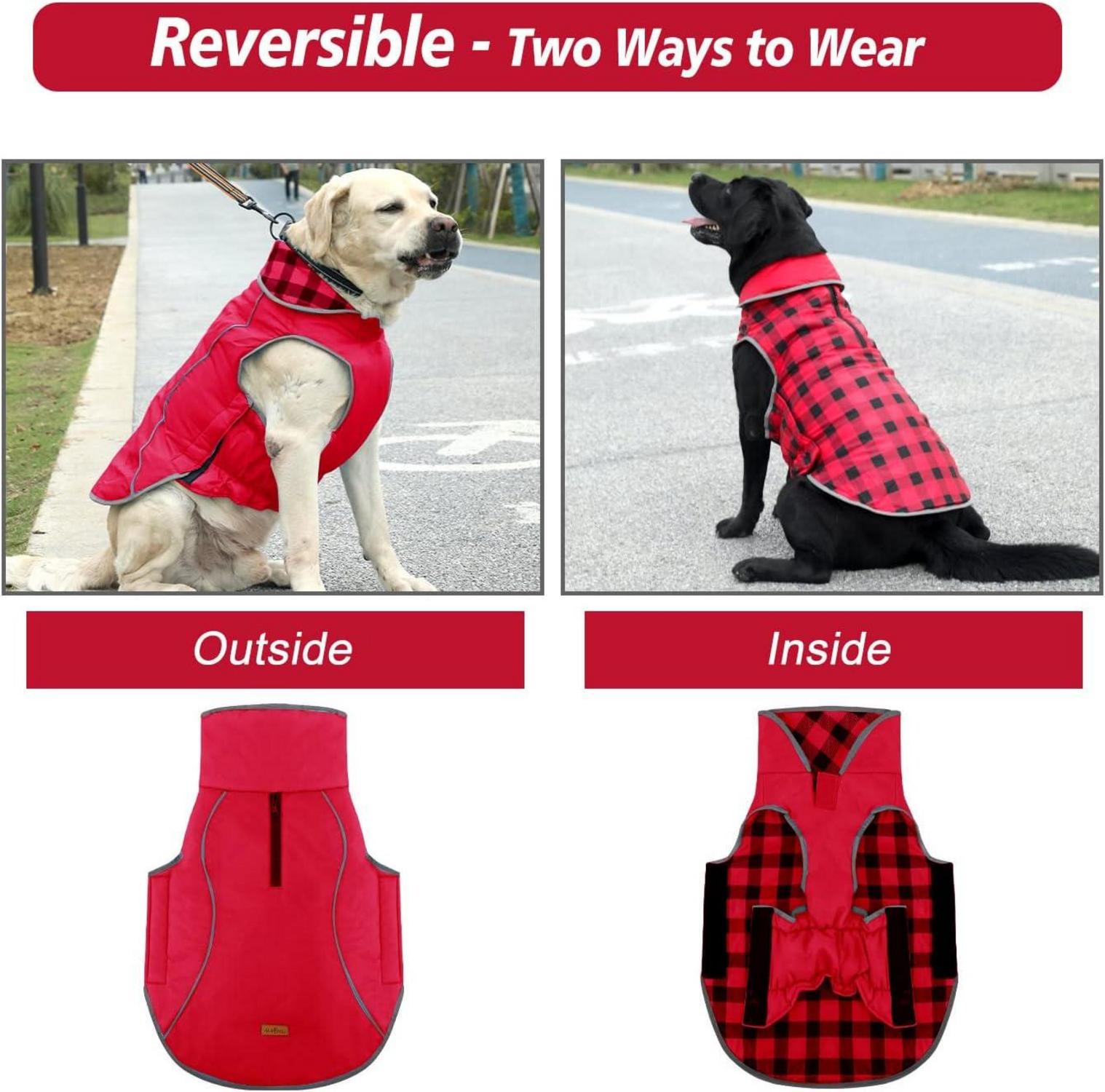 Wendbarer Wintermantel Hunde reflektierende Baumwolle XL Rot