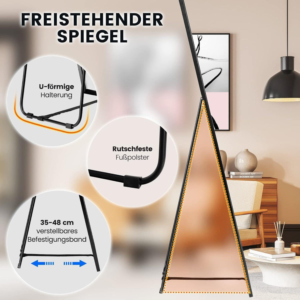 Ganzkörperspiegel 160x40cm – Stand- & Wandspiegel mit Aluminiumrahmen