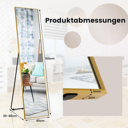 Ganzkörperspiegel 160x40cm – Stand- & Wandspiegel mit Aluminiumrahmen
