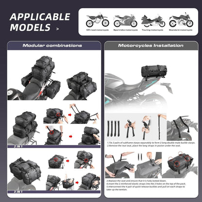 Motorrad Sitztasche 15L Wasserdicht – Gepäckträger & Satteltasche