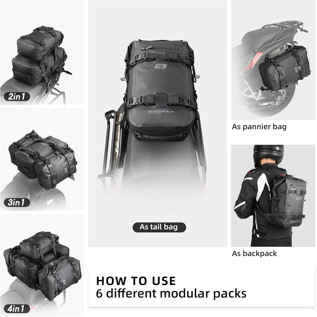 Motorrad Sitztasche 15L Wasserdicht – Gepäckträger & Satteltasche