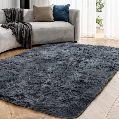 Shaggy Teppich waschbar Groß Super Weich antirutsch Grau hochflor