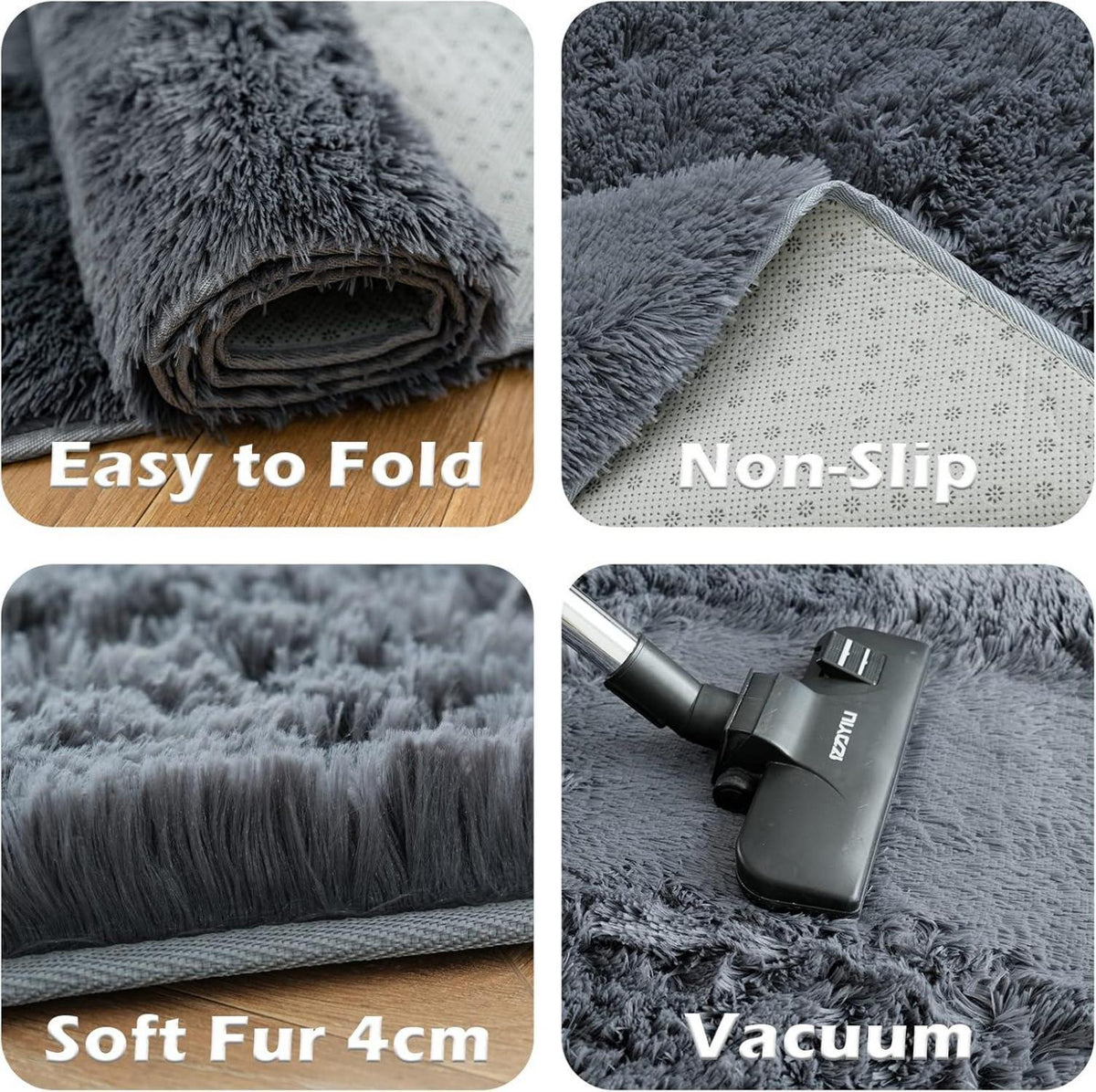 Großer Weicher Waschbarer Grauer Shaggy Teppich Hochflor 120x180cm
