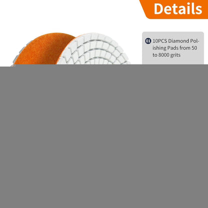 14tlg. Diamant Polierset Nass 100mm M14 mit Stützteller