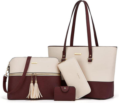 Damen Handtasche Tote Shopper Groß Umhängetasche 4-teiliges Set