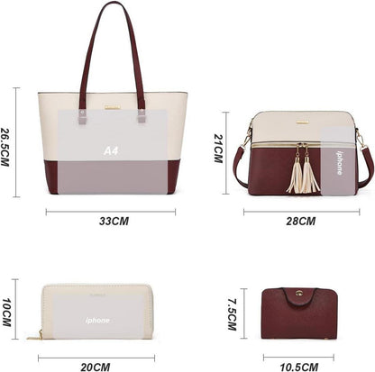 Damen Handtasche Tote Shopper Groß Umhängetasche Geldbörse 4-teilig
