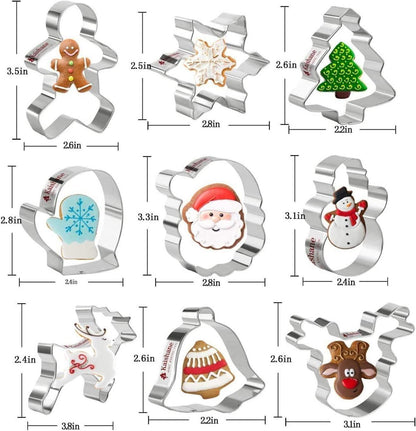 Weihnachts Ausstechformen Set 9 Stück Backen Weihnachtsbaum Lebkuchenmann Schneeflocke Santa