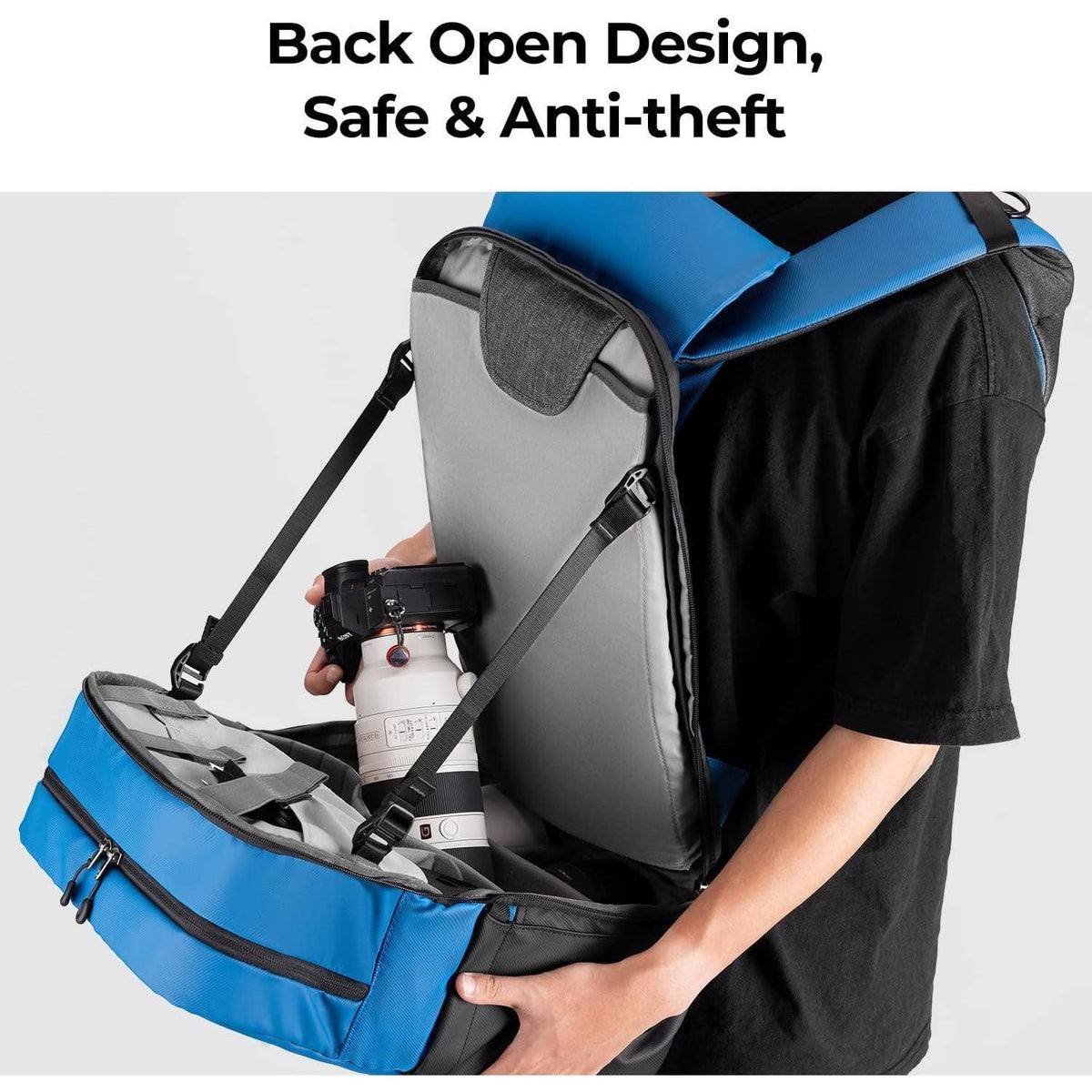 Kamerarucksack 20L mit Laptopfach & Regenschutz – E-tiffany_blau