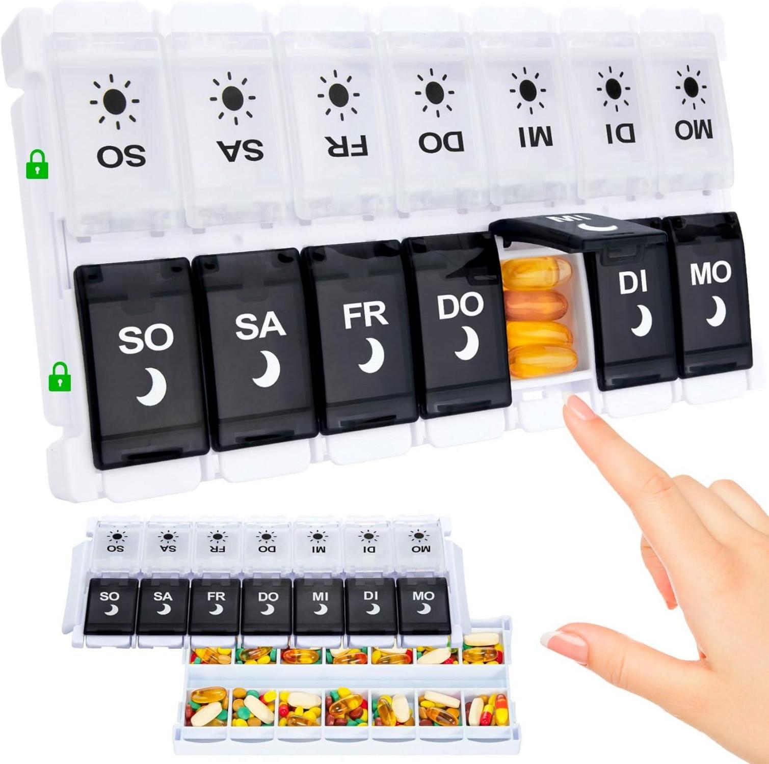 Tablettenbox 7 Tage Pillendose 2 mal Am Tag Medikamentenbox 14 Fächer