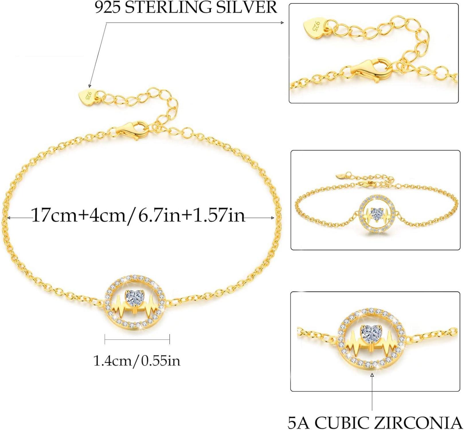 925 Silber Armband Herzschlag Damen - Verstellbarer Anhänger mit Zirkonia