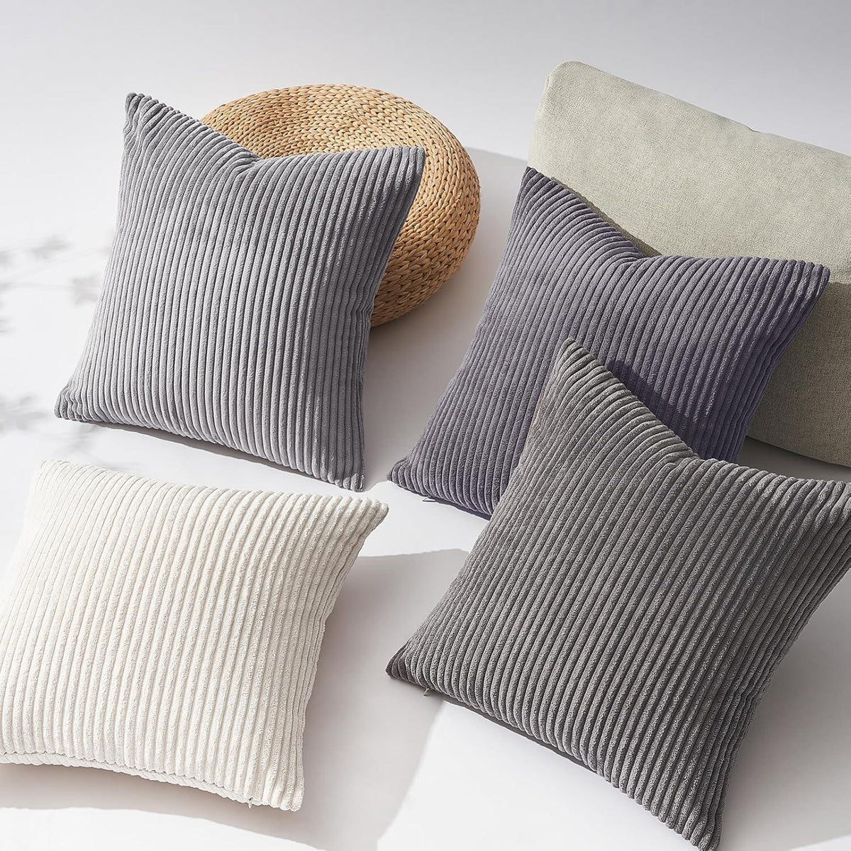 Topfinel Kissenbezug 50x50cm grau 4er Set Kordsamt Sofakissen Wohnzimmer Schlafzimmer
