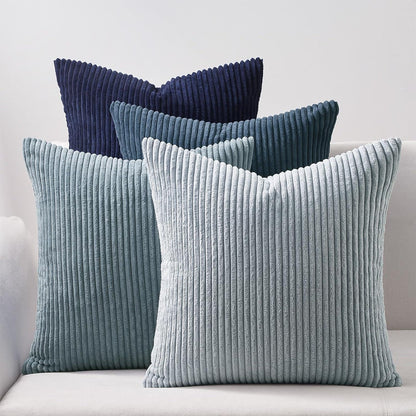 Kissenbezug Kordsamt Dekokissen 4er-Set Blau Farbverlauf 40x40cm